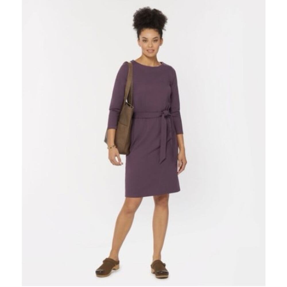 Duluth Trading Women's Ponte Knit 3/4 Sleeve Dress Small Purple Belted Workwear